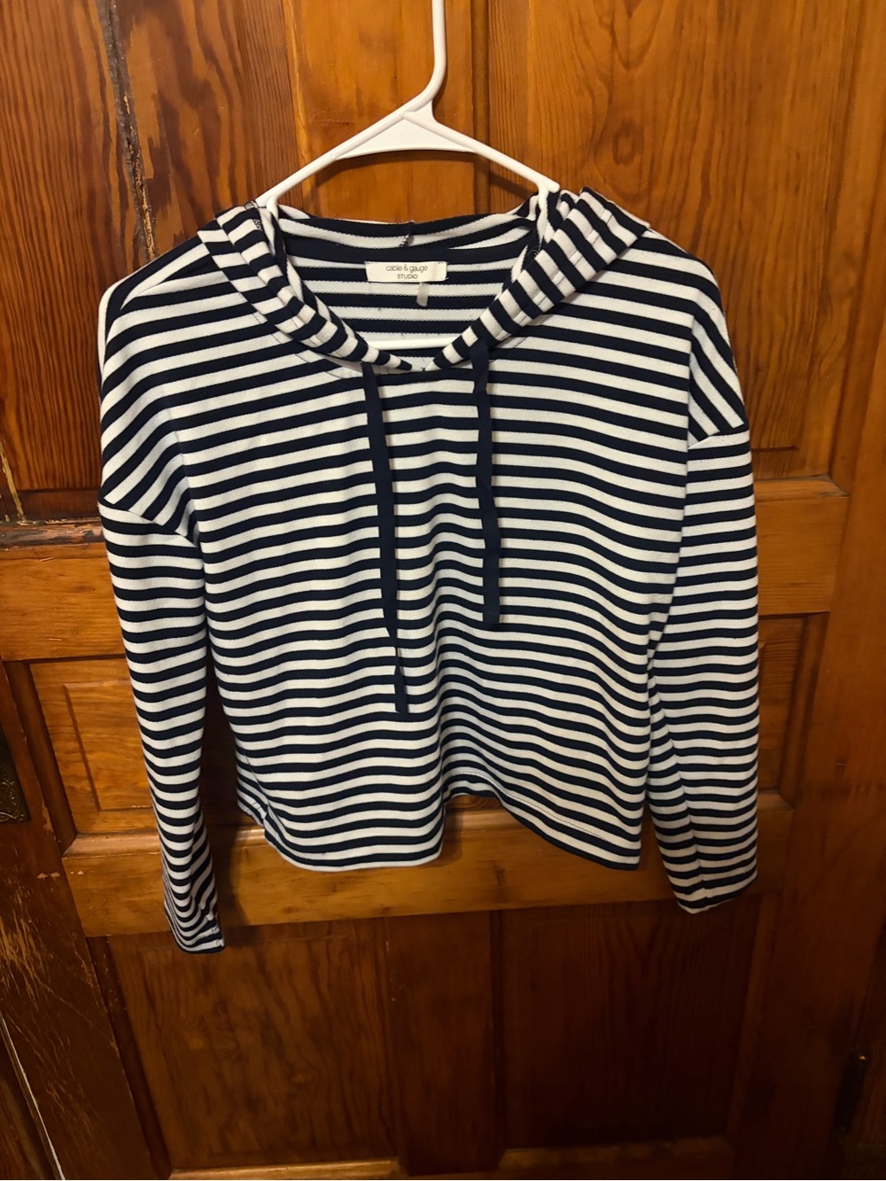 Cable & Gauge Navy and White Striped Hooded Pullover